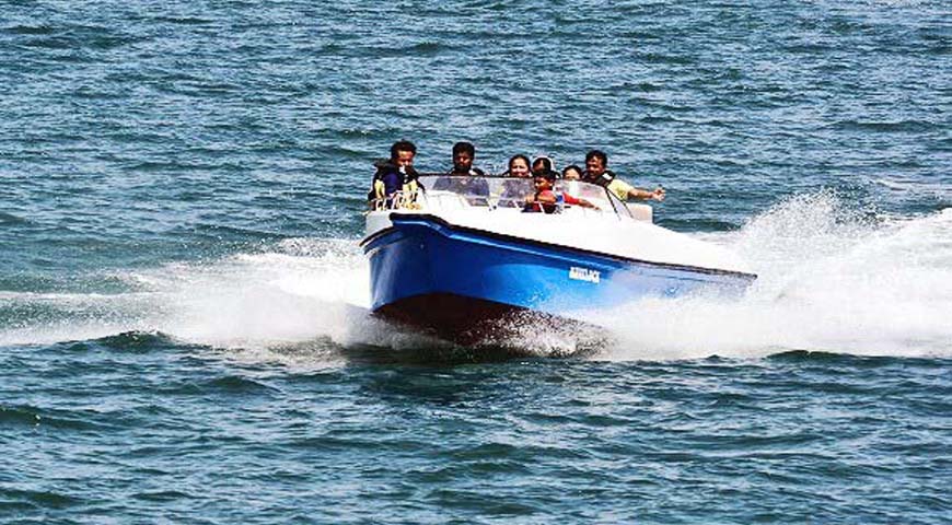 Andaman Lagoons - Popular Water Sports Activity or Adventure Activity Speed Boat Ride at Corbyn's Cove Beach, Rajiv Gandhi Water Sports Complex or Andaman Water Sports Complex and North Bay or Coral Island at Port Blair in Andaman Islands